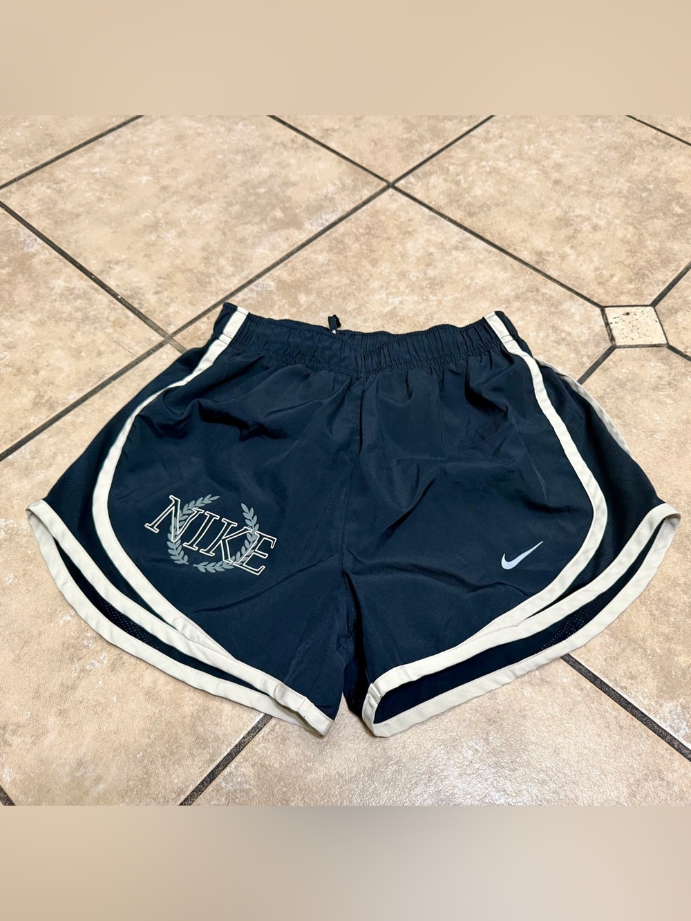 Nike Women's Black Athletic Shorts with Tan Trim